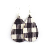 Black and white buffalo plaid faux leather dangle earrings